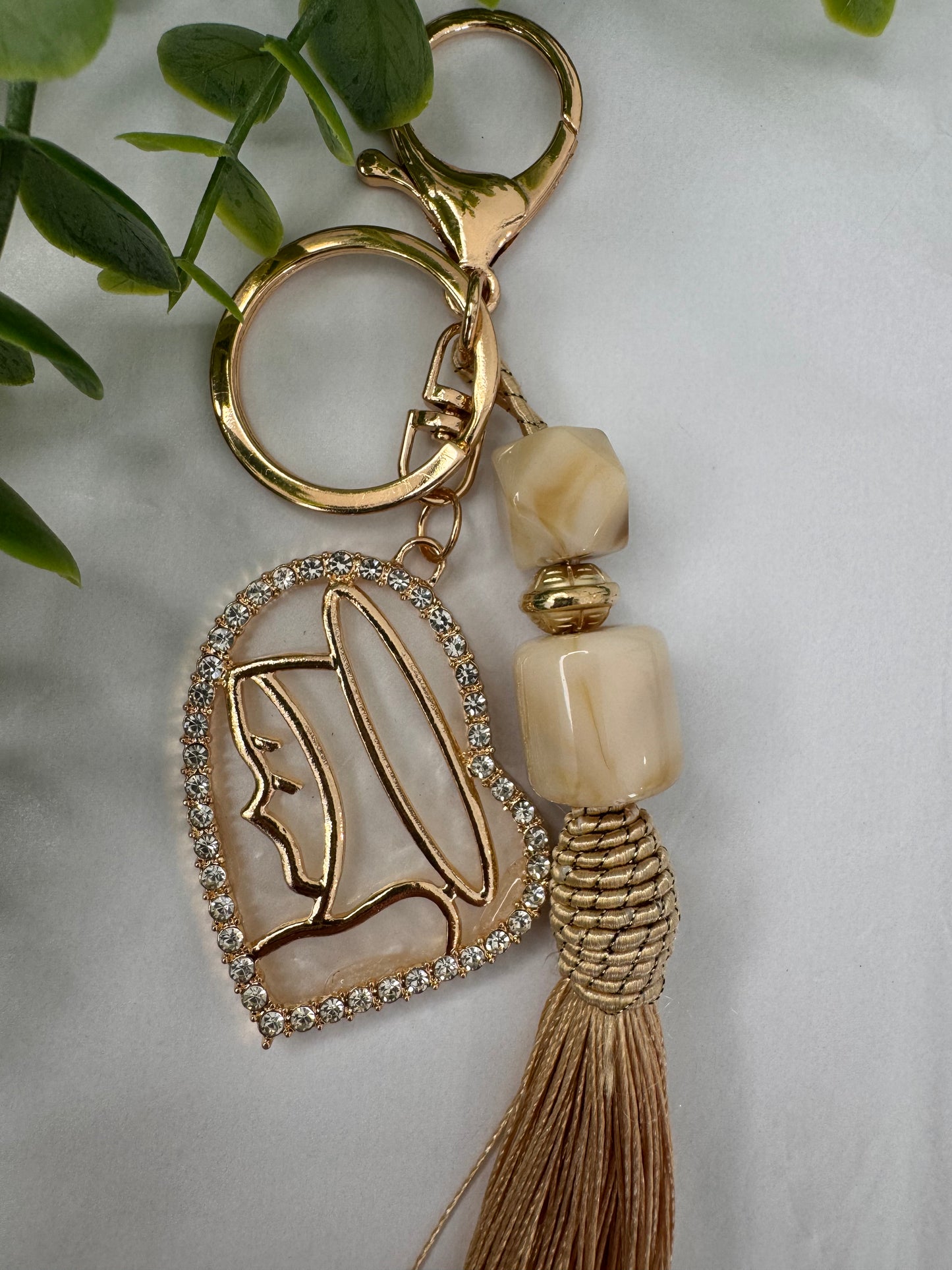 Beige Pompom Keychain