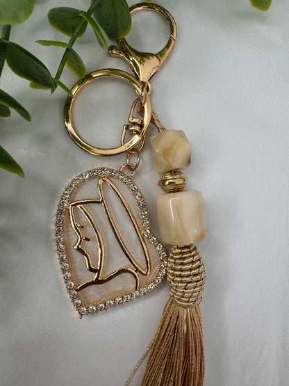 Beige Pompom Keychain