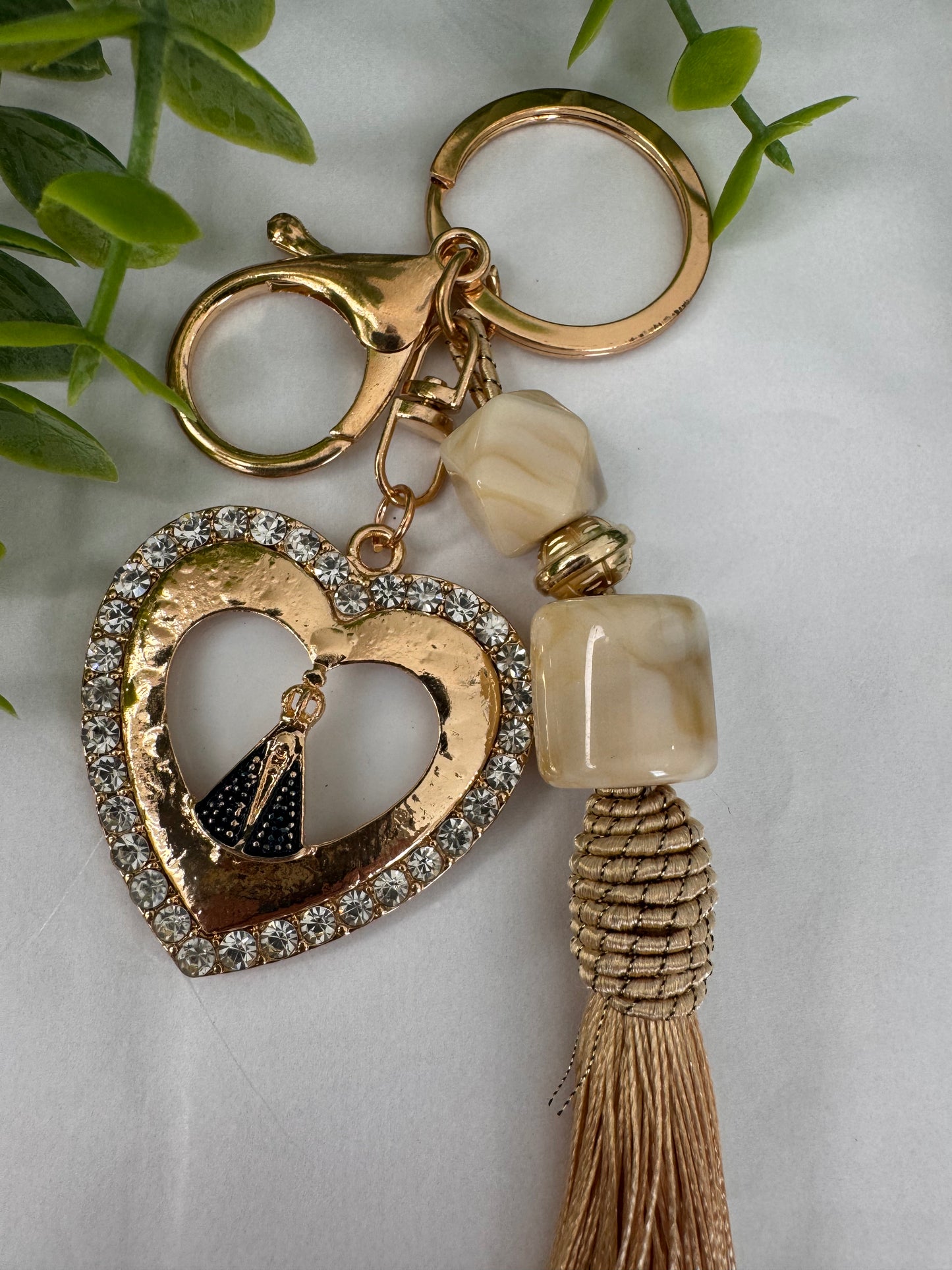 Beige Pompom Keychain