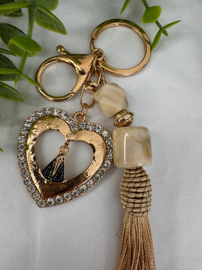 Beige Pompom Keychain