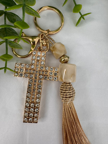 Beige Pompom Keychain