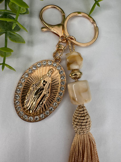 Beige Pompom Keychain