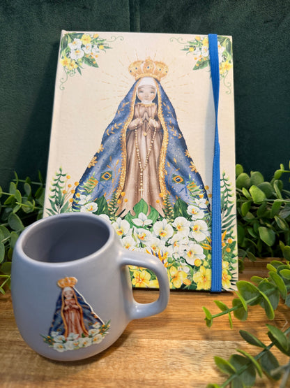 Kit Devocional Mariano – Bloco de Escrita + Xícara