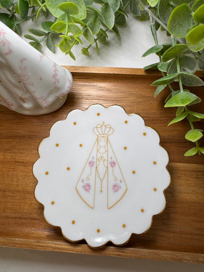 Porcelana - Nuestra Señora de Aparecida + Platillo Dorado
