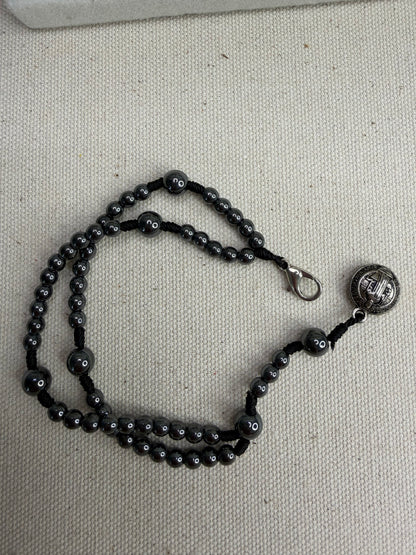 St. Benedict Hematite Rosary Bracelet – Protection, strength, and faith