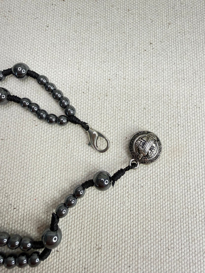 St. Benedict Hematite Rosary Bracelet – Protection, strength, and faith