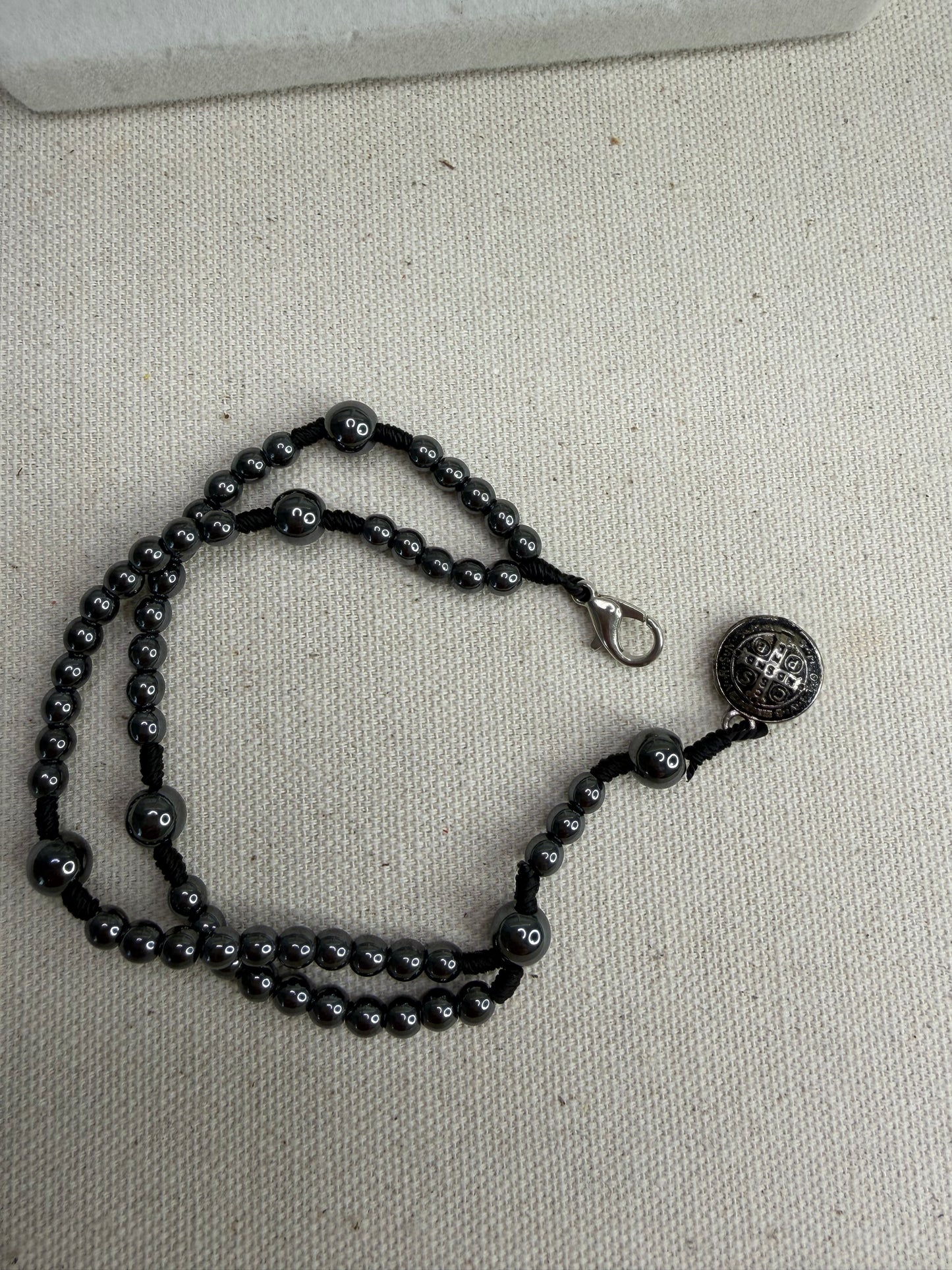 St. Benedict Hematite Rosary Bracelet – Protection, strength, and faith