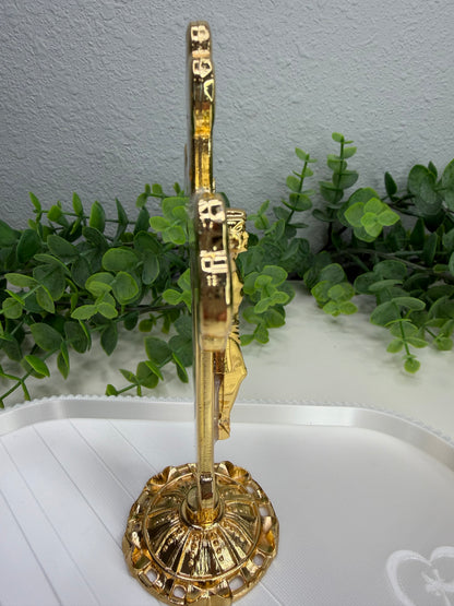 Tabletop Crucifix – Living Presence of Faith and Hope (Gold with Pearlescent Detail)