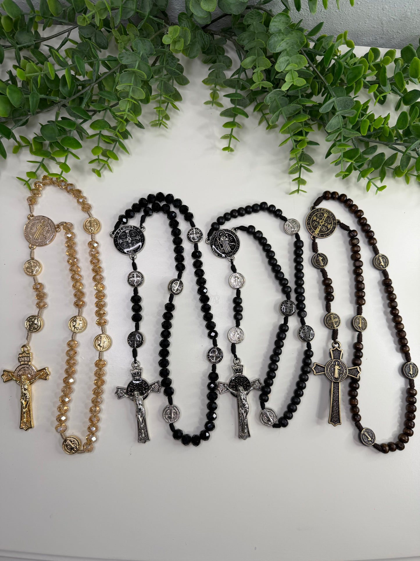 Saint Benedict Rosary in Crystals and Wood