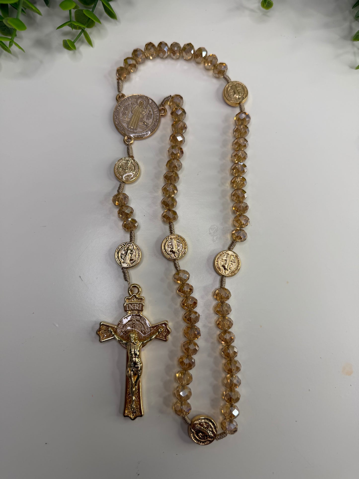 Saint Benedict Rosary in Crystals and Wood