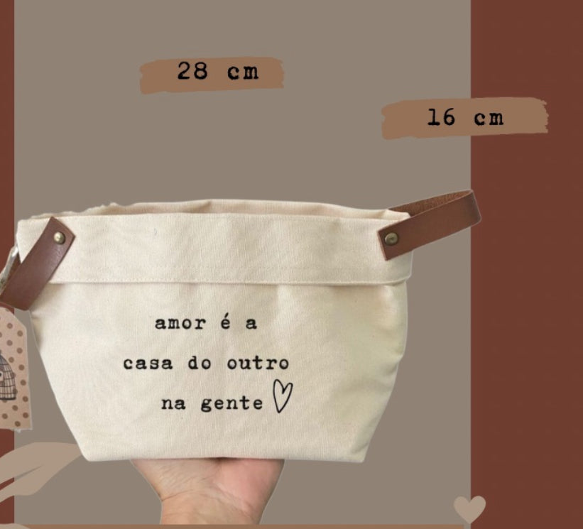 Cesto Decorativo com Alça de Couro