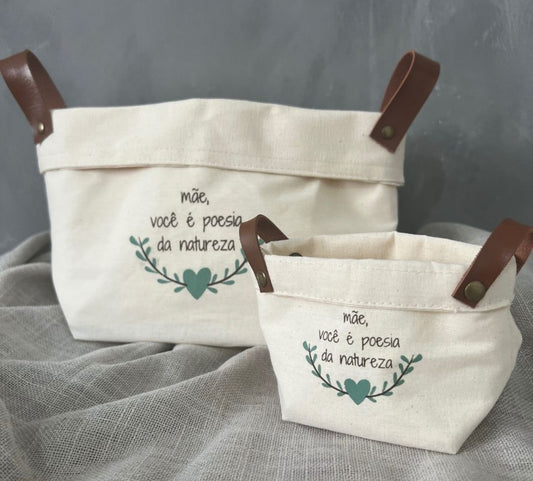 Cesto Decorativo com Alça de Couro