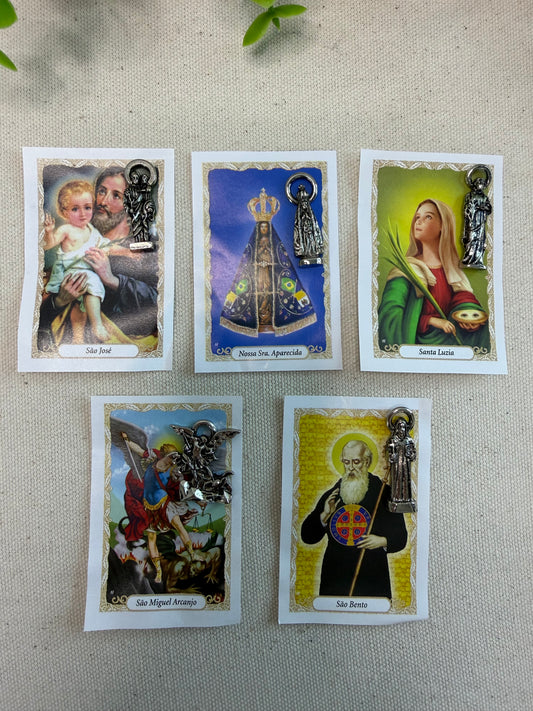Santinhos de Carteira em Metal – Coleção de Santos | Disponível Individualmente