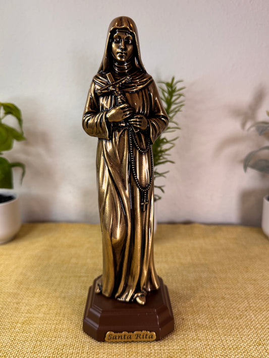 Adorno de Santa Rita de Cássia em Metal Ouro Velho