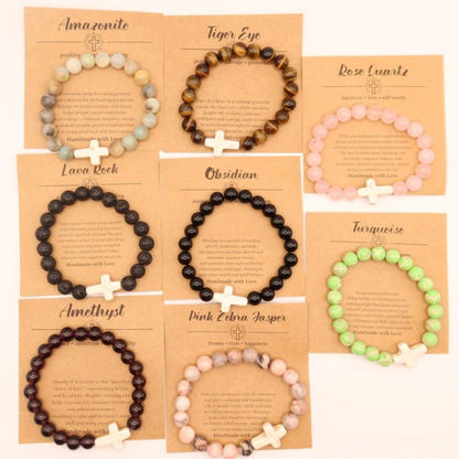 Pulsera Crucifijo De Piedra Natural