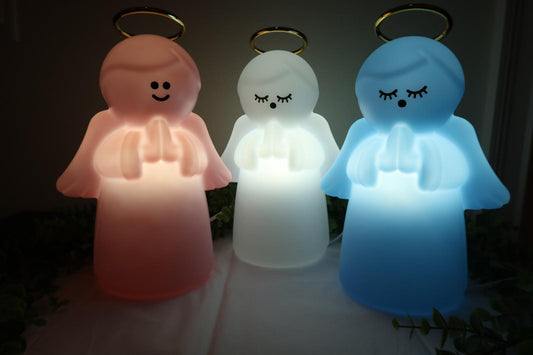 Luminária Anjo com Auréola – Azul | Branco | Rosa