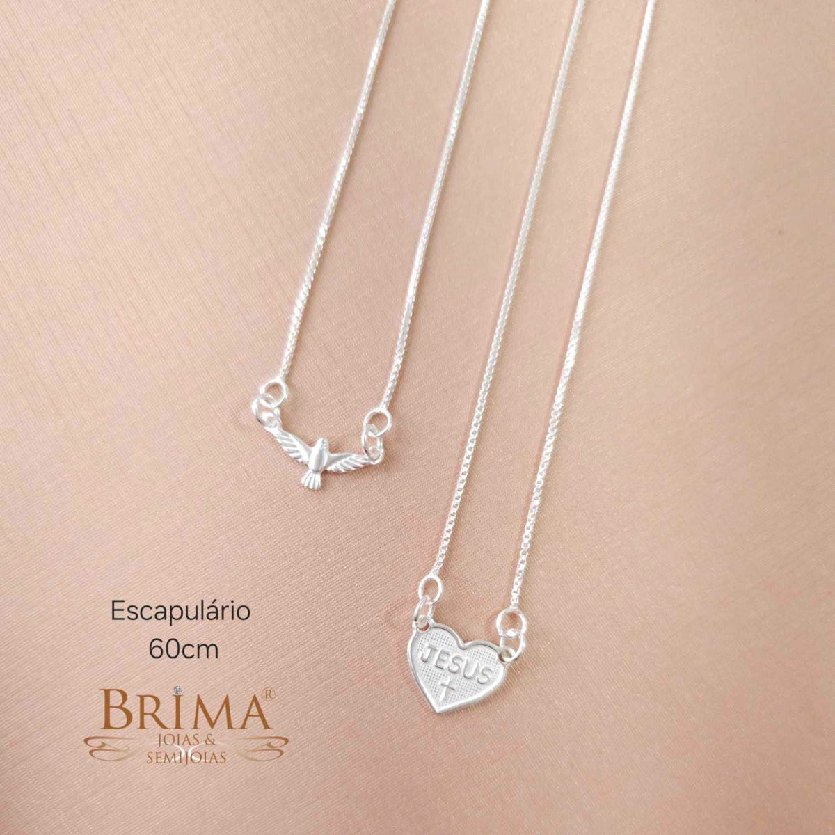Escapulário Espírito Santo e Coração de Jesus em Prata 925 Pura