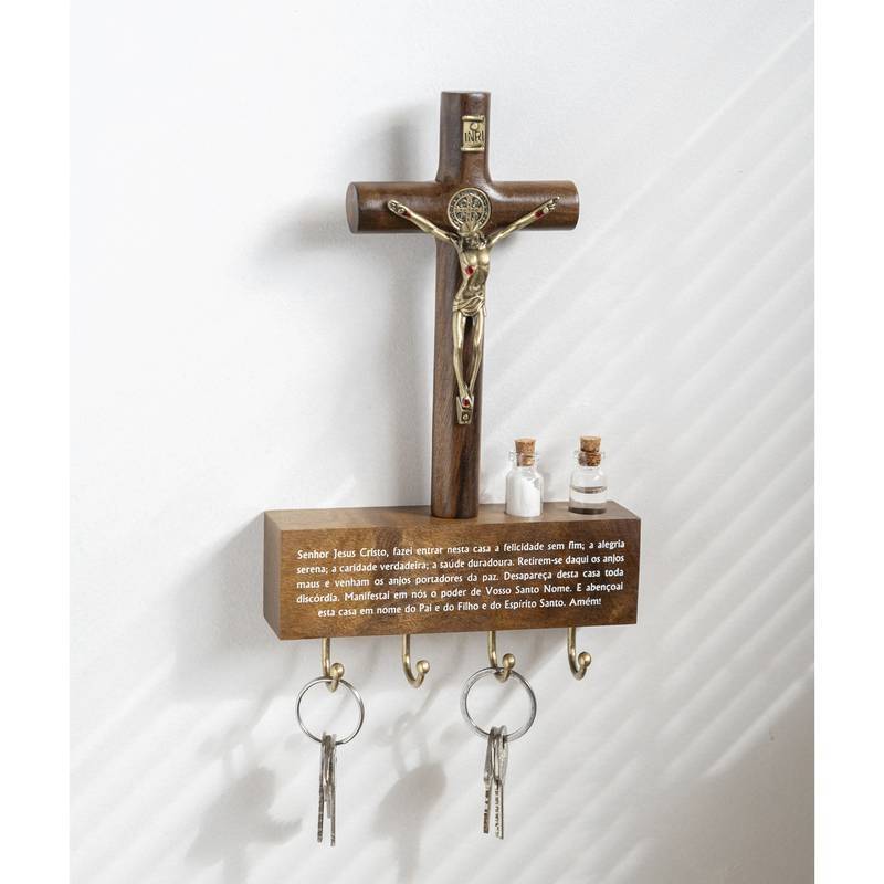 Porta-Chaves Oração do Lar com Crucifixo – 17 cm
