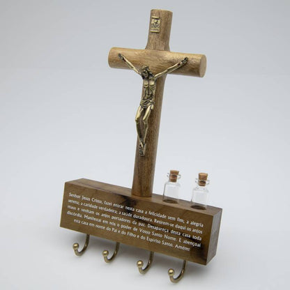 Porta-Chaves Oração do Lar com Crucifixo – 17 cm