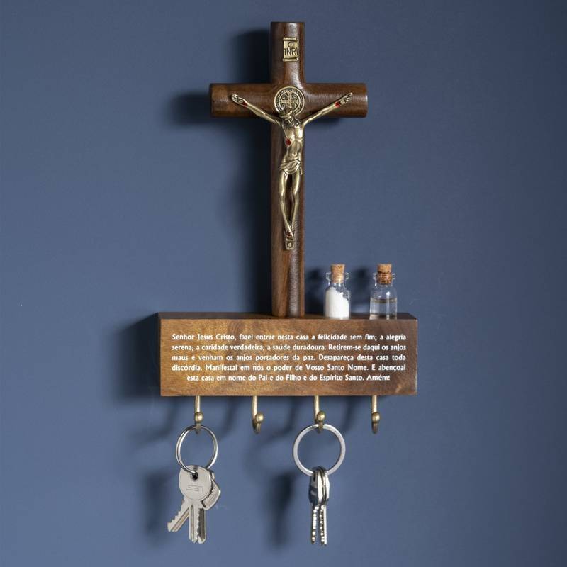 Porta-Chaves Oração do Lar com Crucifixo – 17 cm
