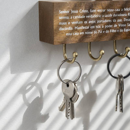 Porta-Chaves Oração do Lar com Crucifixo – 17 cm