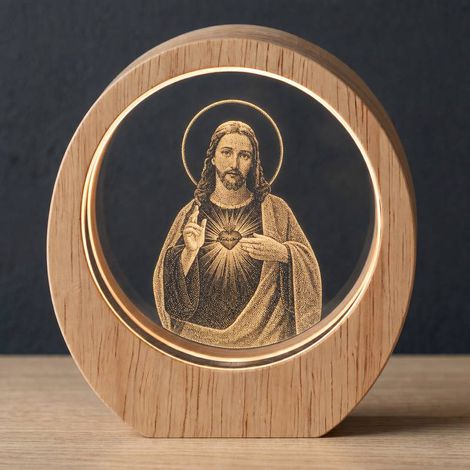 8 cm Crystal Religious Lamp with Wooden Base | Various Saints and Devotions