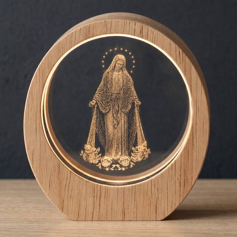 8 cm Crystal Religious Lamp with Wooden Base | Various Saints and Devotions
