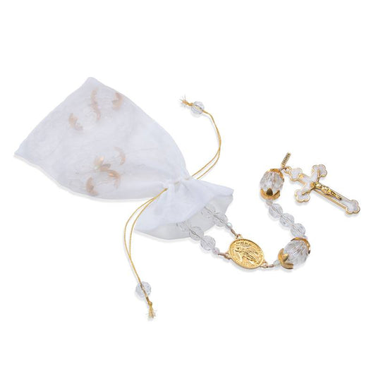 Terço de Noiva Nossa Senhora das Graças – Cristal e Dourado