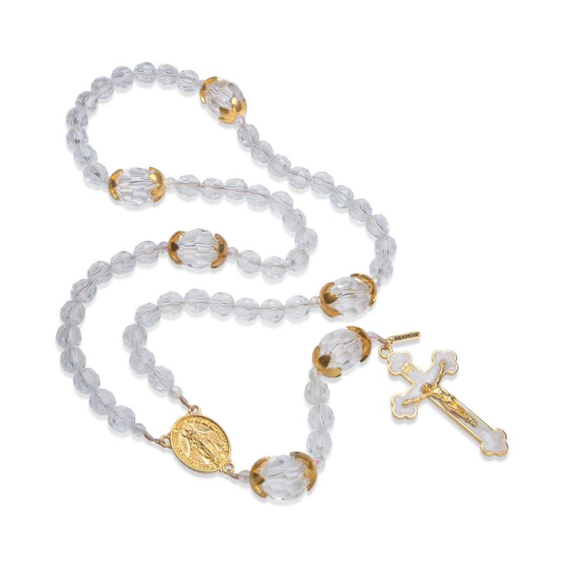 Terço de Noiva Nossa Senhora das Graças – Cristal e Dourado