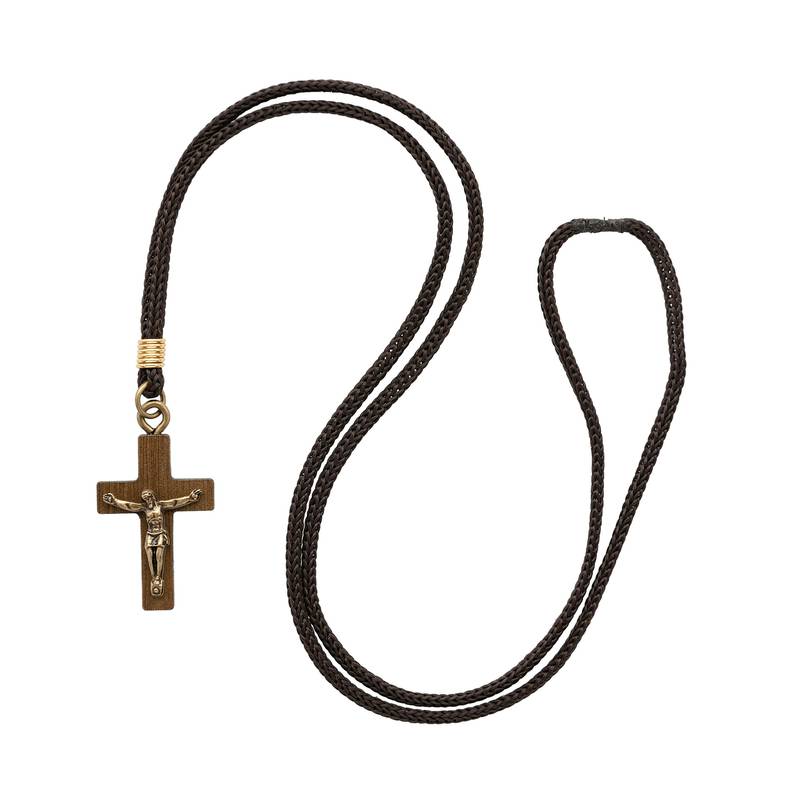 Colar Cruz de Madeira com Cristo – Preto ou Imbuia