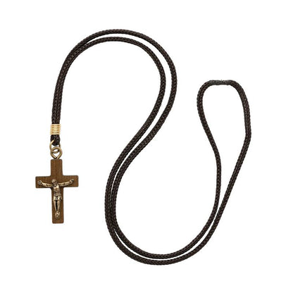 Colar Cruz de Madeira com Cristo – Preto ou Imbuia