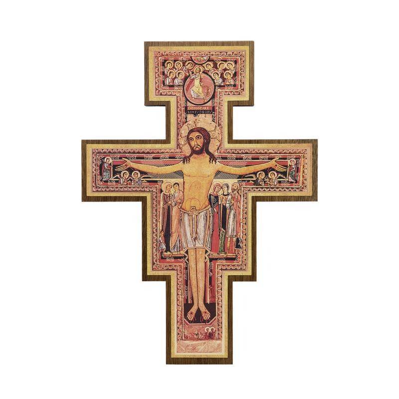 Cruz de São Damião em Madeira para Parede – 19 cm