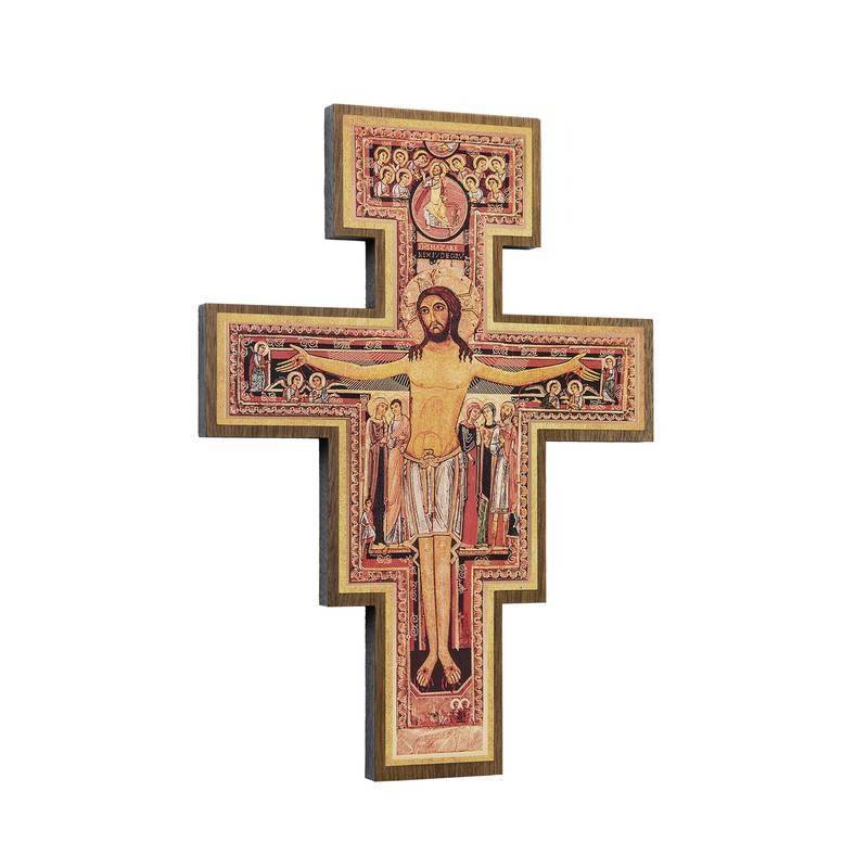 Cruz de São Damião em Madeira para Parede – 19 cm