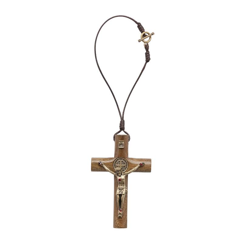 Cruz para Carro com Medalha de São Bento – Madeira Natural