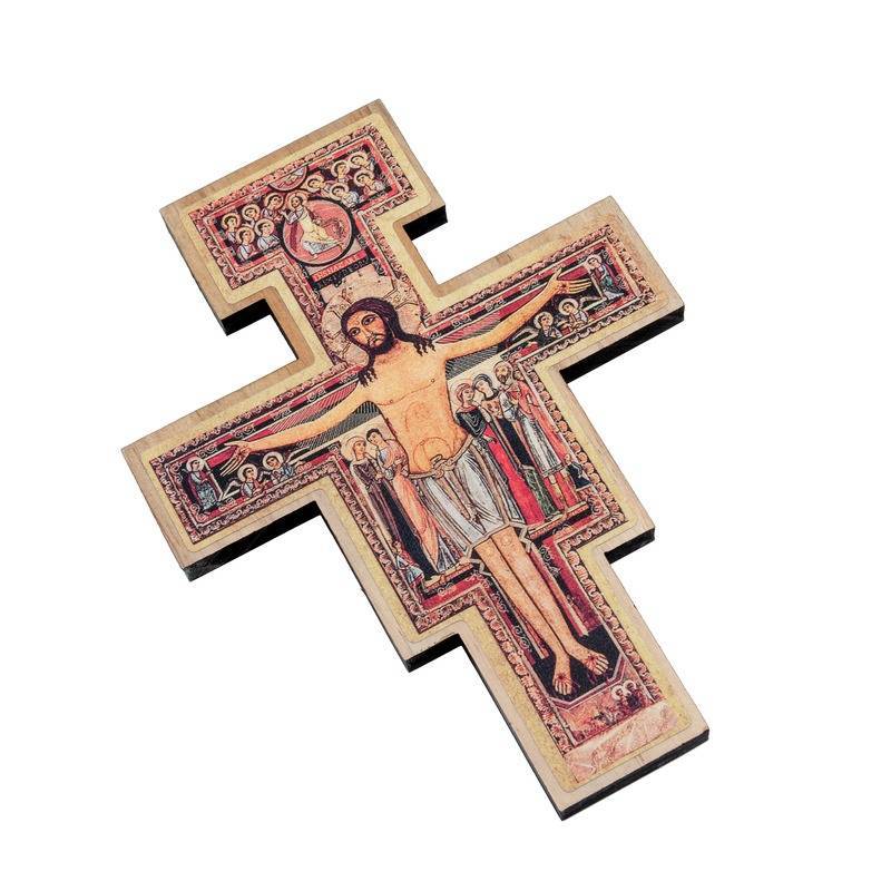 Cruz de São Damião em Madeira para Parede – 19 cm