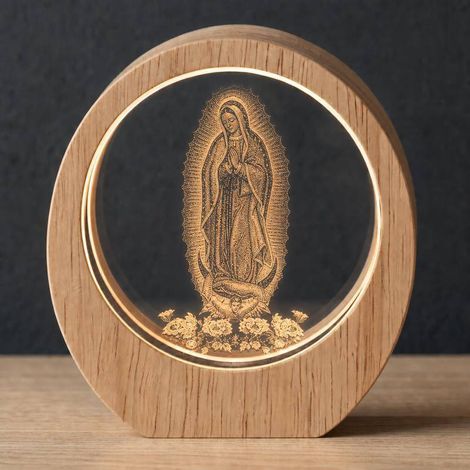 8 cm Crystal Religious Lamp with Wooden Base | Various Saints and Devotions