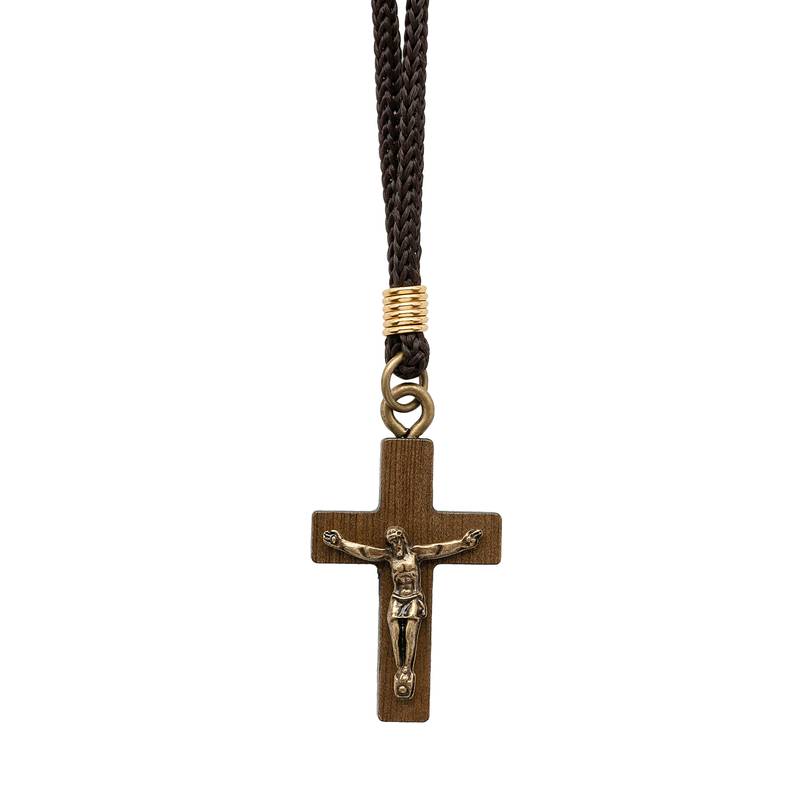 Colar Cruz de Madeira com Cristo – Preto ou Imbuia