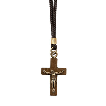 Colar Cruz de Madeira com Cristo – Preto ou Imbuia