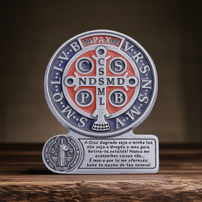 Adorno de Mesa - Medalha de São Bento com Oração (10 cm)