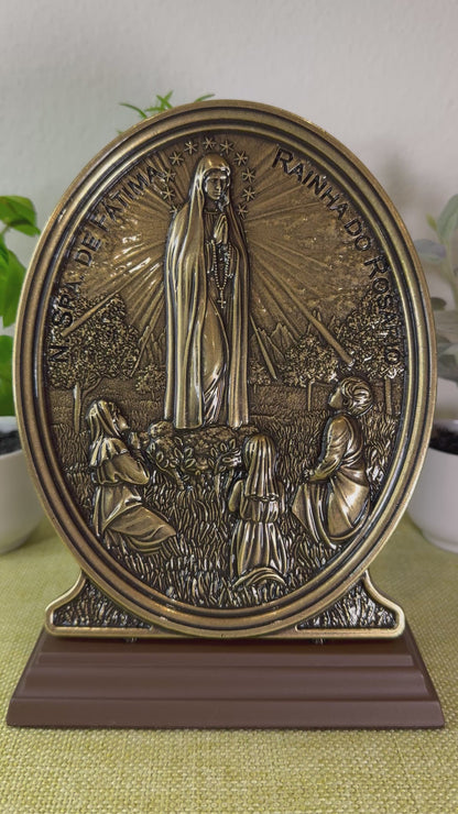 Our Lady of Fatima Ornament in Old Gold Metal