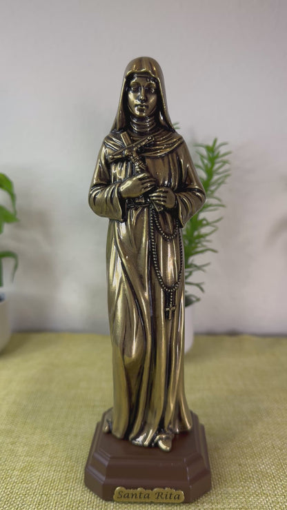Adorno de Santa Rita de Cássia em Metal Ouro Velho