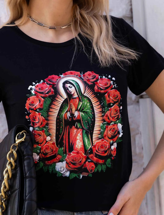 Camiseta de Nuestra Señora de Guadalupe con Pedrería
