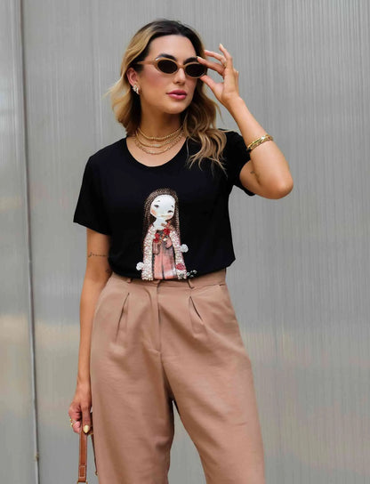 Camiseta de Santa Teresa con perlas y diamantes de imitación bordados a mano